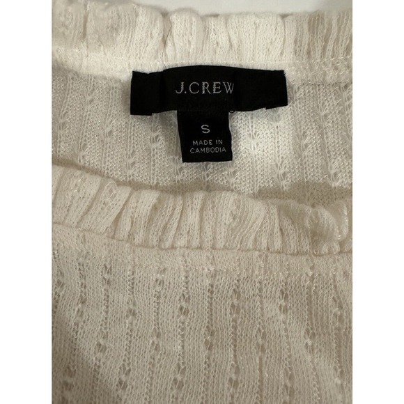 J Crew Womens Small Cream Ivory Short Sleeve Ruffle Trim SweaterTop Knit Neutral - Picture 10 of 11